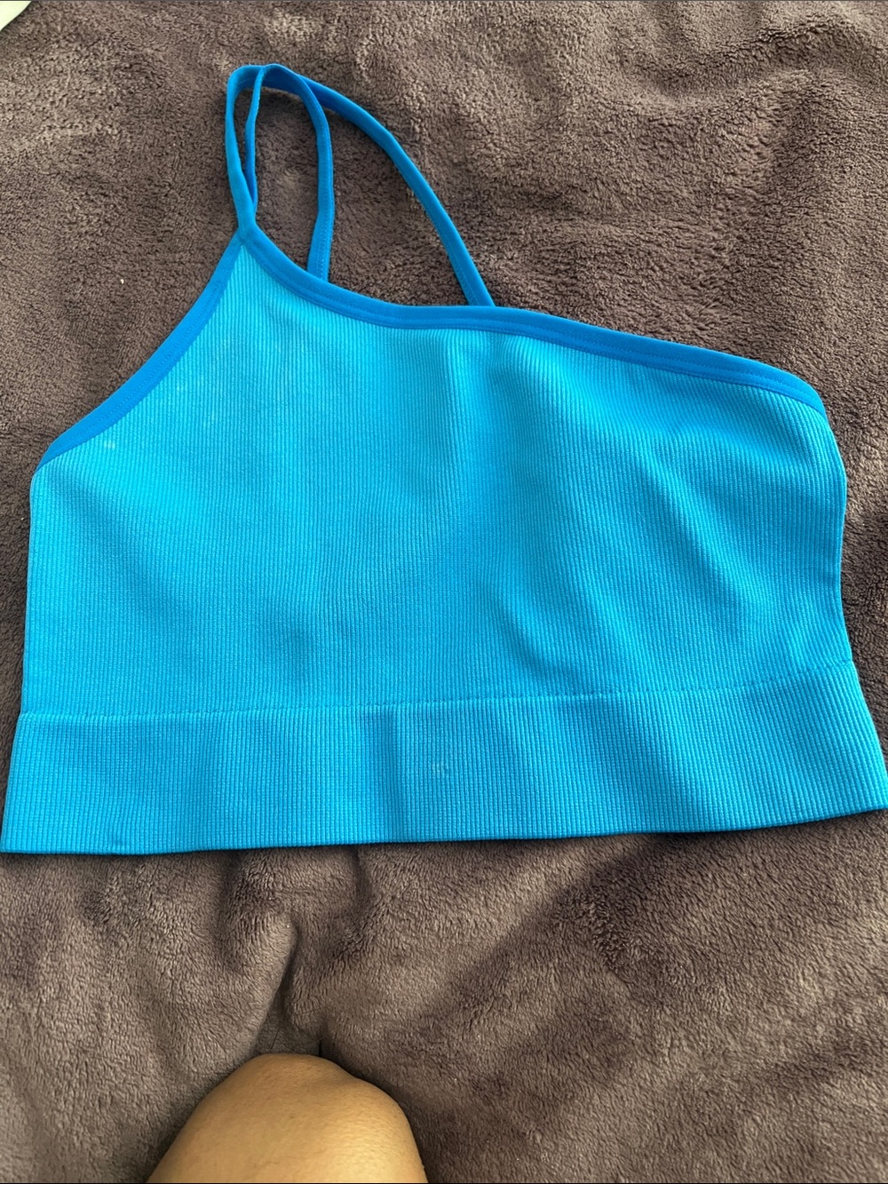 No Boundaries One-Shoulder Ribbed Tank Top in Bright Blue